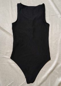 Trendy Black Ribbed Bodysuit &amp; Distressed Wide-Leg