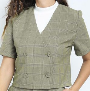 Tokyo Talkies Plaid Double-Breasted Cropped B