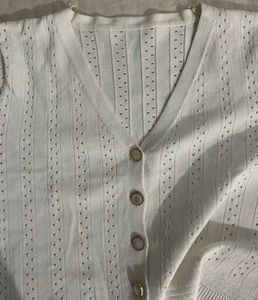White Button-Up Cardigan Top