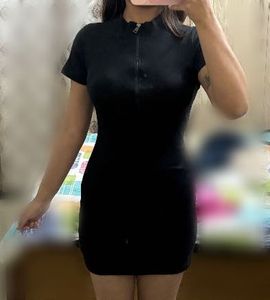 Sleek Black Zip-Up Mini Dress