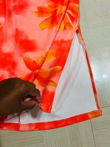 Vibrant Orange Tie-Dye Maxi Dress