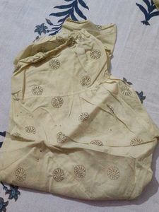Cream &amp; Olive Printed Kurta Set