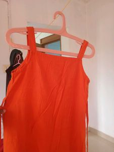 Bright Orange Sleeveless Button-Up Dress