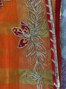 Vibrant Checked Saree with Floral Embroidery