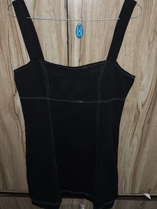 Chic Black Mini Dress with Contrast Stitching