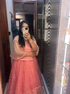 Elegant Peach Embellished Lehenga Set