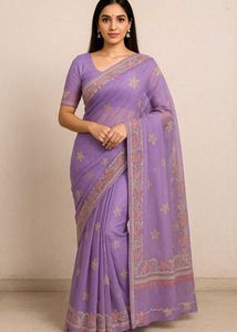 💜 Lavender Floral Embroidered Saree