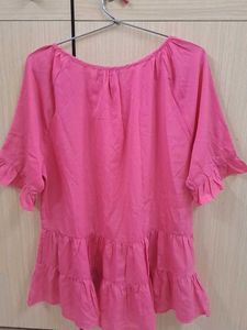 🩷Kawai Pink Tie-Neck Tunic Top