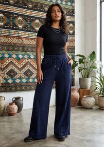 Comfortable Navy Blue Wide-Leg Pants