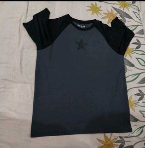 Grey Star Print Raglan T-Shirt