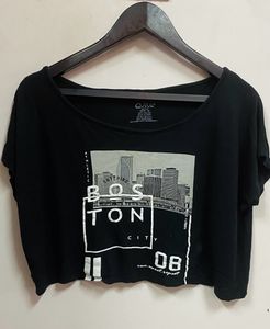 Black Boston Print Crop Top