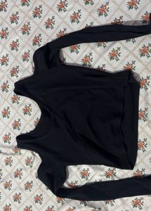 Black Ribbed Long Sleeve Top