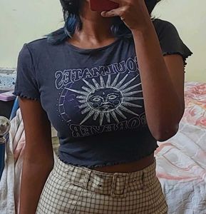 H&amp;M Printed Charcoal Crop Top