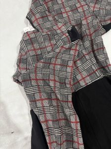 Chic Plaid &amp; Black Midi Dress