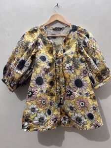 Yellow Floral Giant Puff Sleeve Top