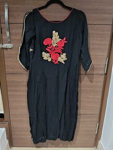 Black Kurta Set with Red Skirt