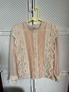 Chic Lace Detail Sheer Sleeve Top