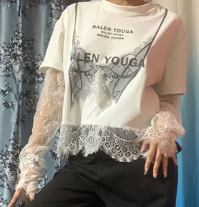 White Lace Trim Graphic T-Shirt