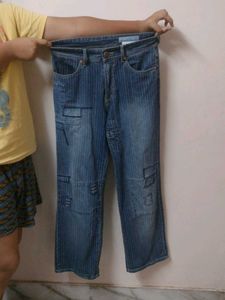 Vintage Retro Striped Patchwork Denim Jeans