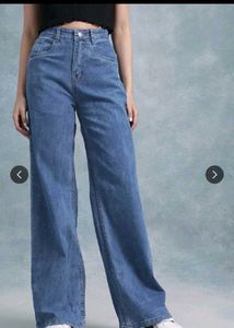 Wide Leg Blue Denim Jeans