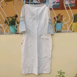 White And Blue Cotton Kurta