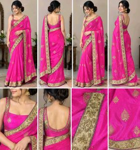 Stunning Pink Embroidered Silk Saree