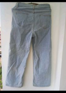 boho straight blue jeans w fabric floral eye art