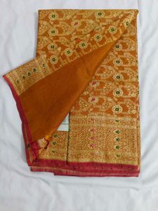 Elegant Orange Banarasi Silk Saree