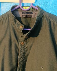 Men's Dark Green Mandarin Collar Shirt