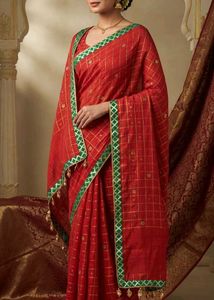 Pink Checked saree