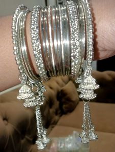 Silver Oxidised Metal Bangles One Set