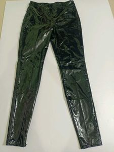 Shiny Black Split Hem Pants Size L
