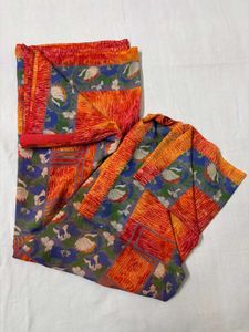 Vibrant Orange Saree with Blue Border