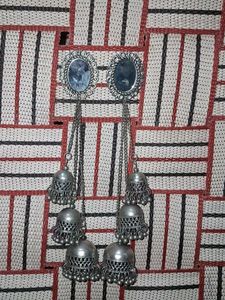 Oxidised Silver Jhumka Earrings with Mirror