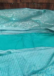 Very Beautiful Sea Green Shimmer Work Saree
