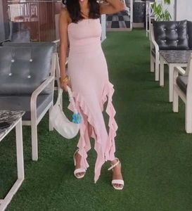 Pink Ruffle Strapless Dress