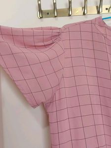Pink Checkered Puff Sleeve Top