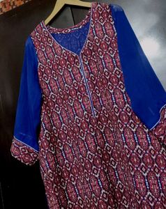 Blue &amp; Pink Orange Printed Kurti for 44 Bust
