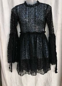 1139. Black Lace Bell Sleeve Mini Dress