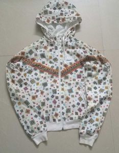 Nike White Geometric Print Hooded Jacket