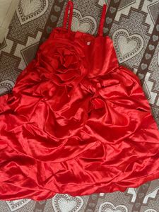 Red Satin Layered Ruffle Party Dress for Girls |