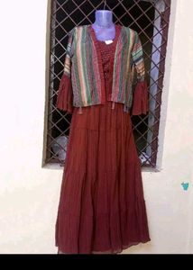 bust 38 Elegant Maroon Kurta Set with Jacket