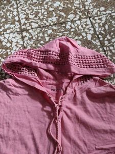 Pink Lace Trim Hoodie