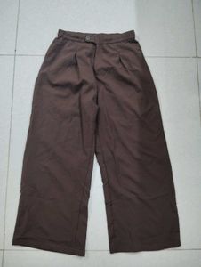 Brown Wide-Leg Pleated Trousers