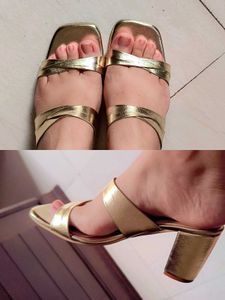 Raw Hide Gold Metallic Block Heel Sandals