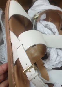 Clarks White Leather Sandals