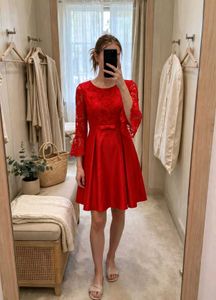 Red Lace & Satin Fit-and-Flare Dress