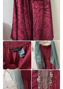 Wishful by W Red Embroidered Kurta Sharara Set