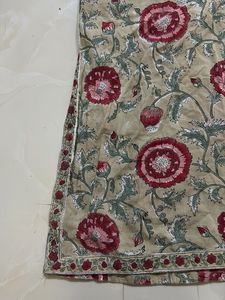 Beige Elegant Floral Cotton Kurta with pockets