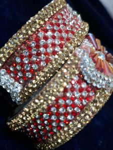 Red &amp; Gold Embellished Bangles